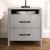Hivvago Modern Farmhouse Nightstand Wood Grey Wood Finish 2-Drawer Storage Open Shelf 22.7" Height