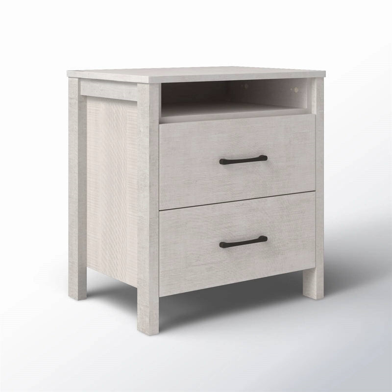 Hivvago Modern Farmhouse Nightstand Wood Grey Wood Finish 2-Drawer Storage Open Shelf 22.7" Height