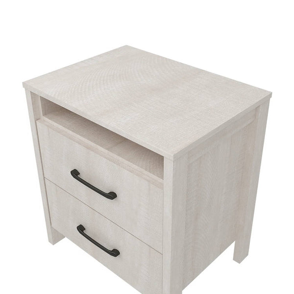 Hivvago Modern Farmhouse Nightstand Wood Grey Wood Finish 2-Drawer Storage Open Shelf 22.7" Height