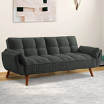 Mid-Century Modern Sofa Bed in Dark Grey Linen Upholstery with Tufted Backrest and Convertible Sleeper Function
