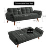 Mid-Century Modern Sofa Bed in Dark Grey Linen Upholstery with Tufted Backrest and Convertible Sleeper Function