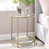 Modern Glass Top Round Metal End Table Nightstand Black Finish 22.25"H x 16"W x 16"D