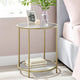 Modern Glass Top Round Metal End Table Nightstand Black Finish 22.25"H x 16"W x 16"D