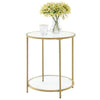 Modern Glass Top Round Metal End Table Nightstand Black Finish 22.25"H x 16"W x 16"D