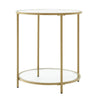 Modern Glass Top Round Metal End Table Nightstand Black Finish 22.25"H x 16"W x 16"D