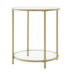 Modern Glass Top Round Metal End Table Nightstand Black Finish 22.25"H x 16"W x 16"D