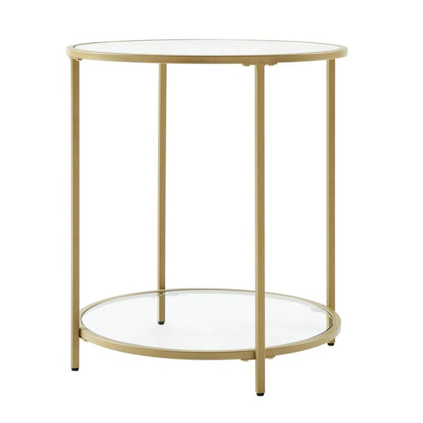 Modern Glass Top Round Metal End Table Nightstand Black Finish 22.25"H x 16"W x 16"D