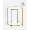 Modern Glass Top Round Metal End Table Nightstand Black Finish 22.25"H x 16"W x 16"D