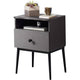 Mid-Century Modern Nightstand End Table with Drawer and Open Storage Shelf - Grey Black Wood Finish - 21.5" Height