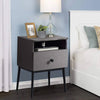 Mid-Century Modern Nightstand End Table with Drawer and Open Storage Shelf - Grey Black Wood Finish - 21.5" Height