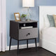 Mid-Century Modern Nightstand End Table with Drawer and Open Storage Shelf - Grey Black Wood Finish - 21.5" Height