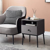 Mid-Century Modern Nightstand End Table with Drawer and Open Storage Shelf - Grey Black Wood Finish - 21.5" Height