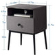 Mid-Century Modern Nightstand End Table with Drawer and Open Storage Shelf - Grey Black Wood Finish - 21.5" Height