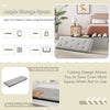 Storage bed with text highlighting storage space and folding design in a bedroom setting.