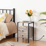 Modern Industrial Nightstand with Black Metal Frame and Grey Wood Finish Drawer - Single Bedside Table