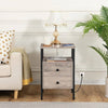 Modern Industrial Nightstand with Black Metal Frame and Grey Wood Finish Drawer - Single Bedside Table
