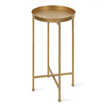 Glam Metal Round End Table Gold Removable Tray Top 25.75"H x 14"W x 14"D