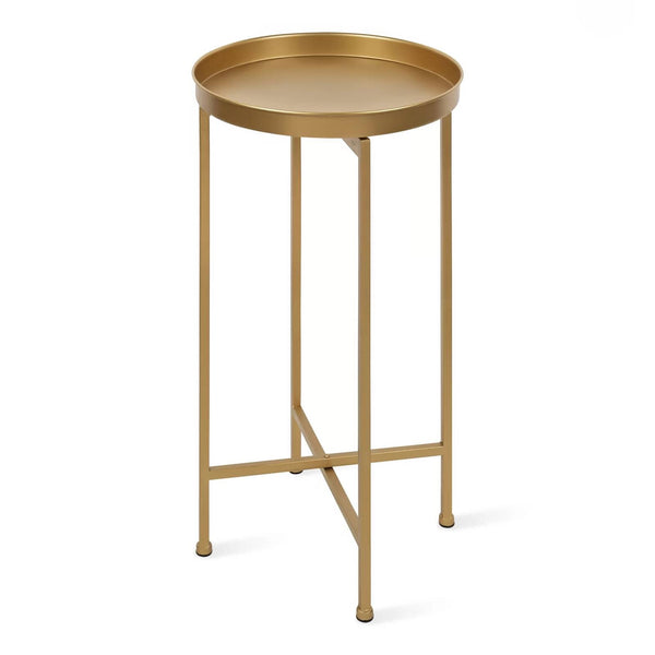 Glam Metal Round End Table Gold Removable Tray Top 25.75"H x 14"W x 14"D