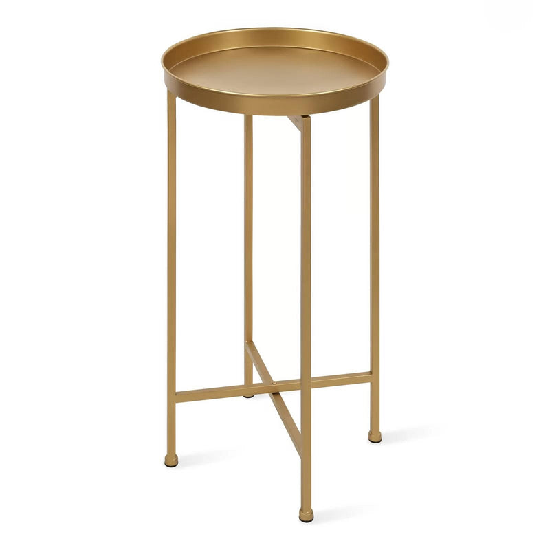 Glam Metal Round End Table Gold Removable Tray Top 25.75"H x 14"W x 14"D