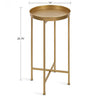 Glam Metal Round End Table Gold Removable Tray Top 25.75"H x 14"W x 14"D
