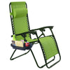 Green lounge chair with cup holder and tray on a white background