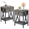 Rustic 1-Drawer Nightstand Set of 2 - Steel and Wood - X-Shaped Accents - 21.7" Height - [Color: Pink / White / Gray / Brown]