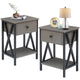 Rustic 1-Drawer Nightstand Set of 2 - Steel and Wood - X-Shaped Accents - 21.7" Height - [Color: Pink / White / Gray / Brown]