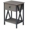 Rustic 1-Drawer Nightstand Set of 2 - Steel and Wood - X-Shaped Accents - 21.7" Height - [Color: Pink / White / Gray / Brown]