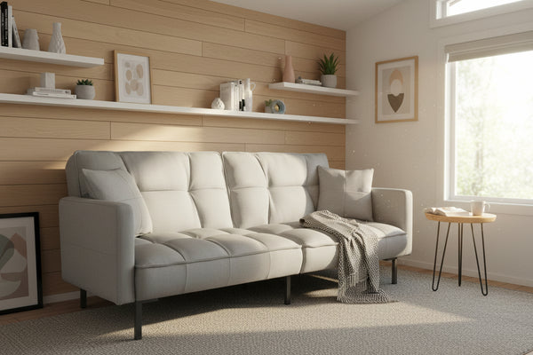 75.5" Split-Back Convertible Futon Linen 6-Inch Foam Gray with Two Pillows