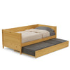 Twin Daybed with Roll-Out Trundle Solid Wood Frame, Space-Saving Design, Natural