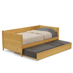 Twin Daybed with Roll-Out Trundle Solid Wood Frame, Space-Saving Design, Natural