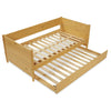 Twin Daybed with Roll-Out Trundle Solid Wood Frame, Space-Saving Design, Natural