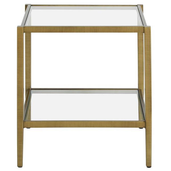 Heaviside Contemporary Metal and Glass End Table - Gold Leaf Finish - Two-Tier Square Design - 20"W x 20"L x 22"H