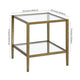 Heaviside Contemporary Metal and Glass End Table - Gold Leaf Finish - Two-Tier Square Design - 20"W x 20"L x 22"H