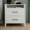 Modern Nightstand Manufactured Wood Ivory 2-Drawer Storage Open Shelf Minimalist Block Legs 22.7" Height