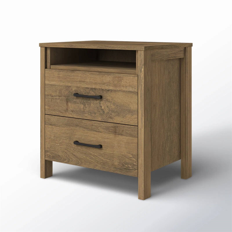 Modern Farmhouse Nightstand Wood Antique White 2-Drawer Storage Bronze Hardware 26" Height