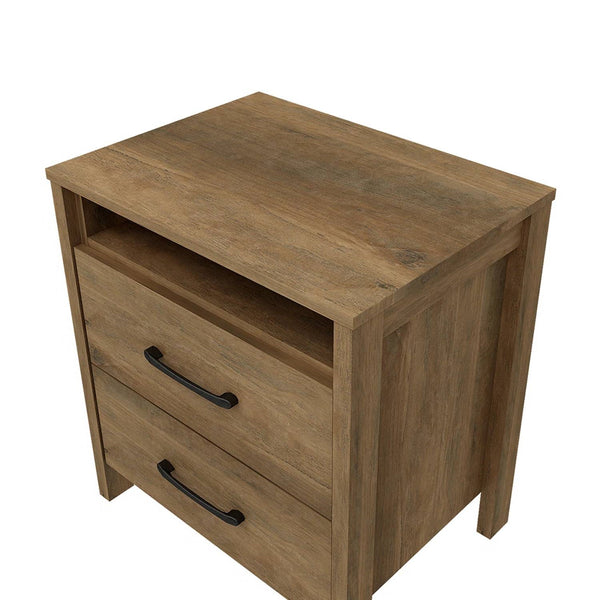 Modern Farmhouse Nightstand Wood Antique White 2-Drawer Storage Bronze Hardware 26" Height