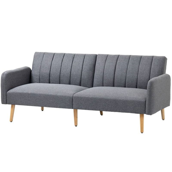 Gray sofa with wooden legs on a white background