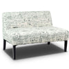 Modern Patterned Upholstered Loveseat Sofa with Wooden Legs – Off-White Cursive Design 2-Seater Couch for Small Spaces