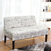 Modern Patterned Upholstered Loveseat Sofa with Wooden Legs – Off-White Cursive Design 2-Seater Couch for Small Spaces
