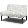 Modern Patterned Upholstered Loveseat Sofa with Wooden Legs – Off-White Cursive Design 2-Seater Couch for Small Spaces