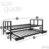 Twin Heavy-Duty Metal Daybed with Roll-Out Trundle, Steel Frame, Black
