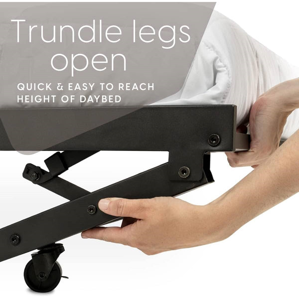 Twin Heavy-Duty Metal Daybed with Roll-Out Trundle, Steel Frame, Black