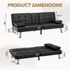 66" Convertible Sofa Bed Faux Leather 6-Inch Foam Black