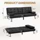 66" Convertible Sofa Bed Faux Leather 6-Inch Foam Black