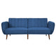 Modern Scandinavian Sofa Bed in Blue Linen Upholstery with Tufted Backrest and Convertible Sleeper Function