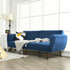 Modern Scandinavian Sofa Bed in Blue Linen Upholstery with Tufted Backrest and Convertible Sleeper Function