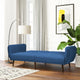 Modern Scandinavian Sofa Bed in Blue Linen Upholstery with Tufted Backrest and Convertible Sleeper Function
