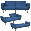 Modern Scandinavian Sofa Bed in Blue Linen Upholstery with Tufted Backrest and Convertible Sleeper Function
