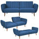Modern Scandinavian Sofa Bed in Blue Linen Upholstery with Tufted Backrest and Convertible Sleeper Function